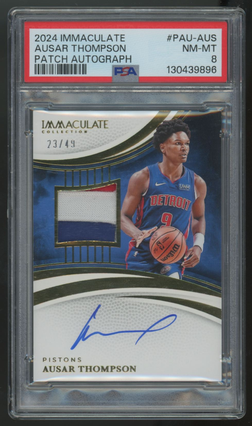 2024-25 Panini Immaculate Ausar Thompson Blue Patch Auto /49 #PAU-AUS PSA 8