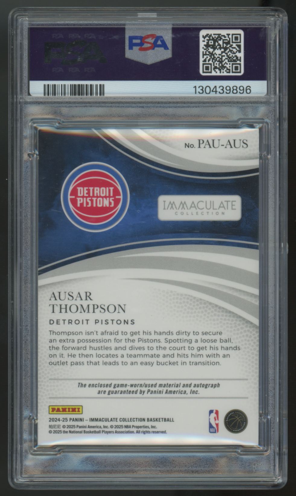 2024-25 Panini Immaculate Ausar Thompson Blue Patch Auto /49 #PAU-AUS PSA 8