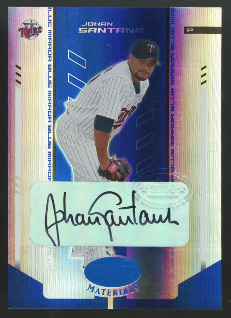 2004 Leaf Certified Materials Johan Santana Mirror Blue Auto /100 #102