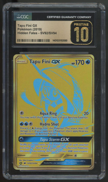 2019 Pokemon Tapu Fini GX Hidden Fates Shiny Holo #SV92 CGC Pristine 10