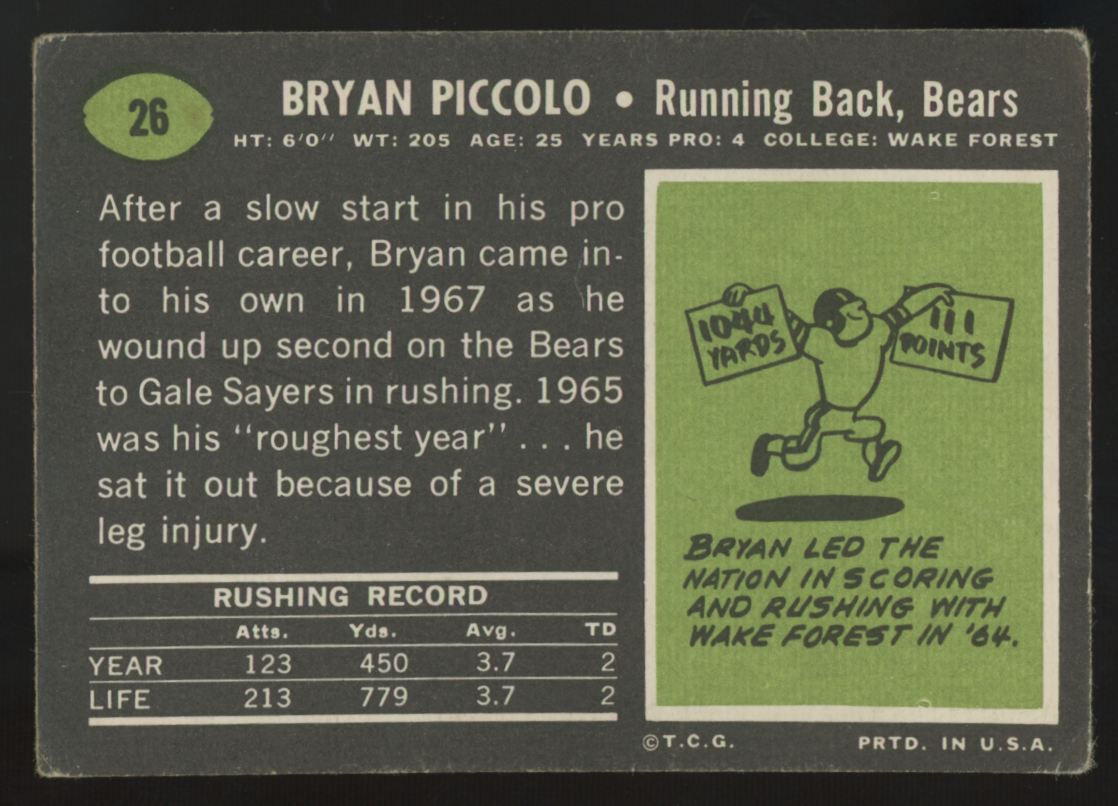 1969 Topps Bryon Piccolo RC #26 Poor (Creases)