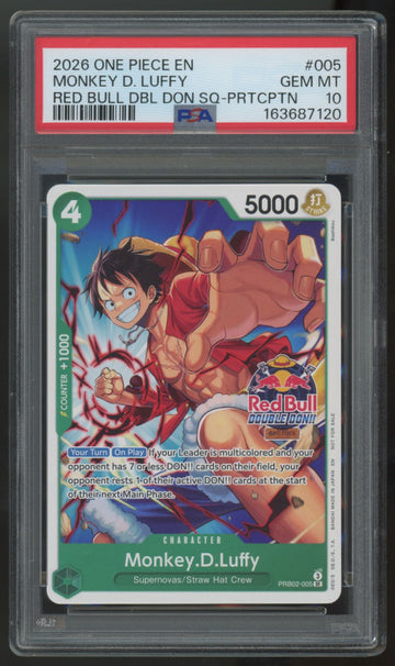 2026 One Piece Monkey D Luffy Red Bull Double Don Participation Promo #5 PSA 10