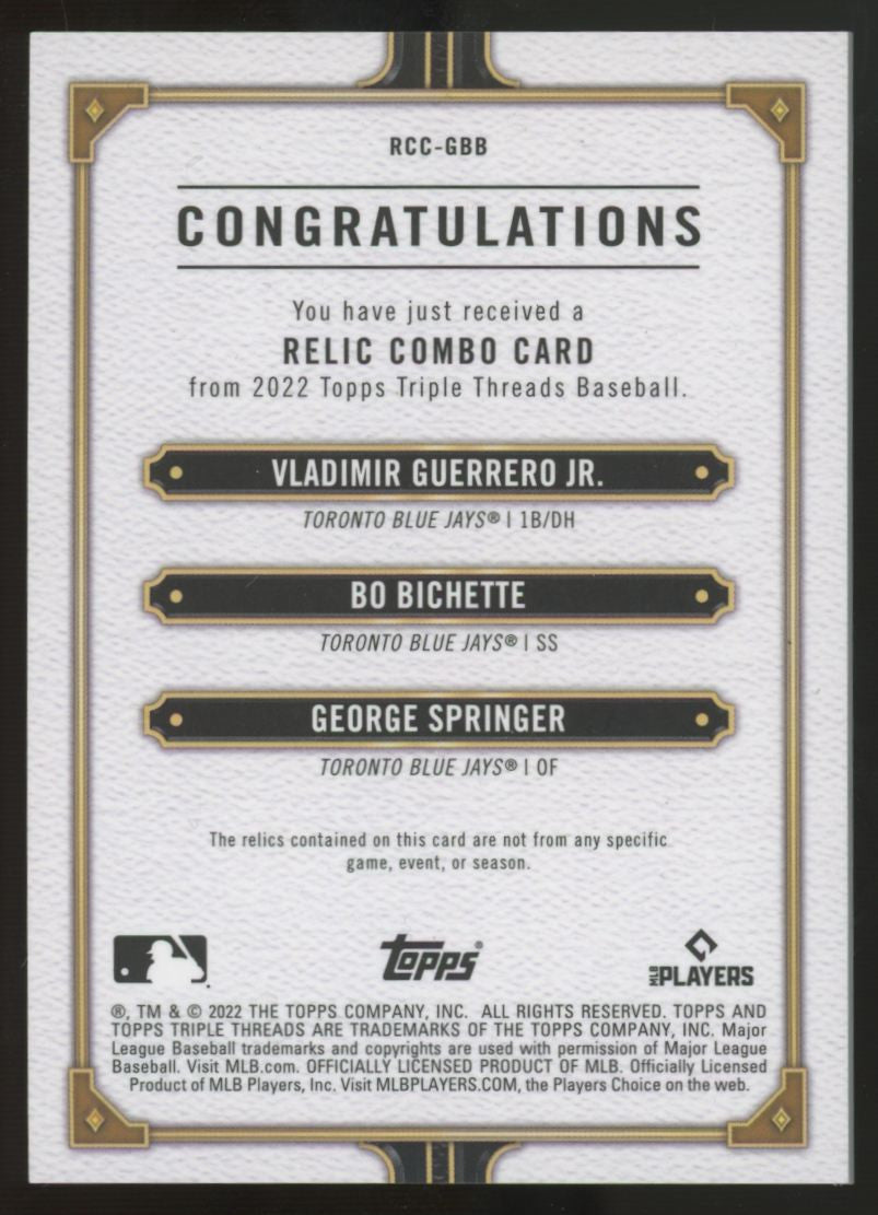2022 Triple Threads Guerrero Jr. Bichette Springer Patch Sapphire /3 #RCC-GBB