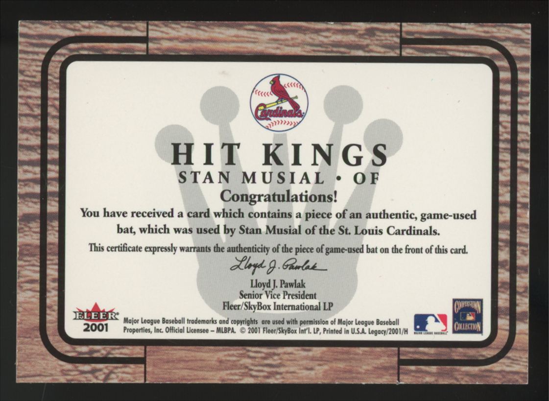 2001 Fleer Legacy Stan Musial Hit Kings Bat Relic