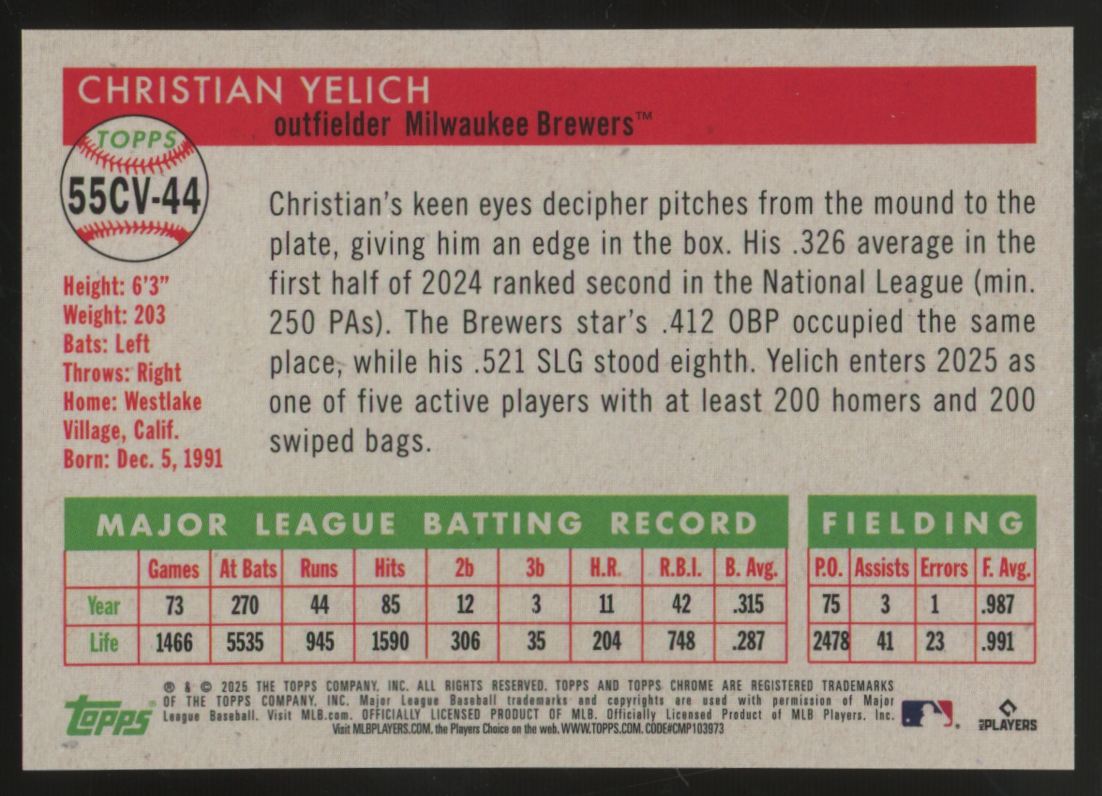 2025 Topps Chrome Platinum Anniversary Christian Yelich City Variation #55CV-44