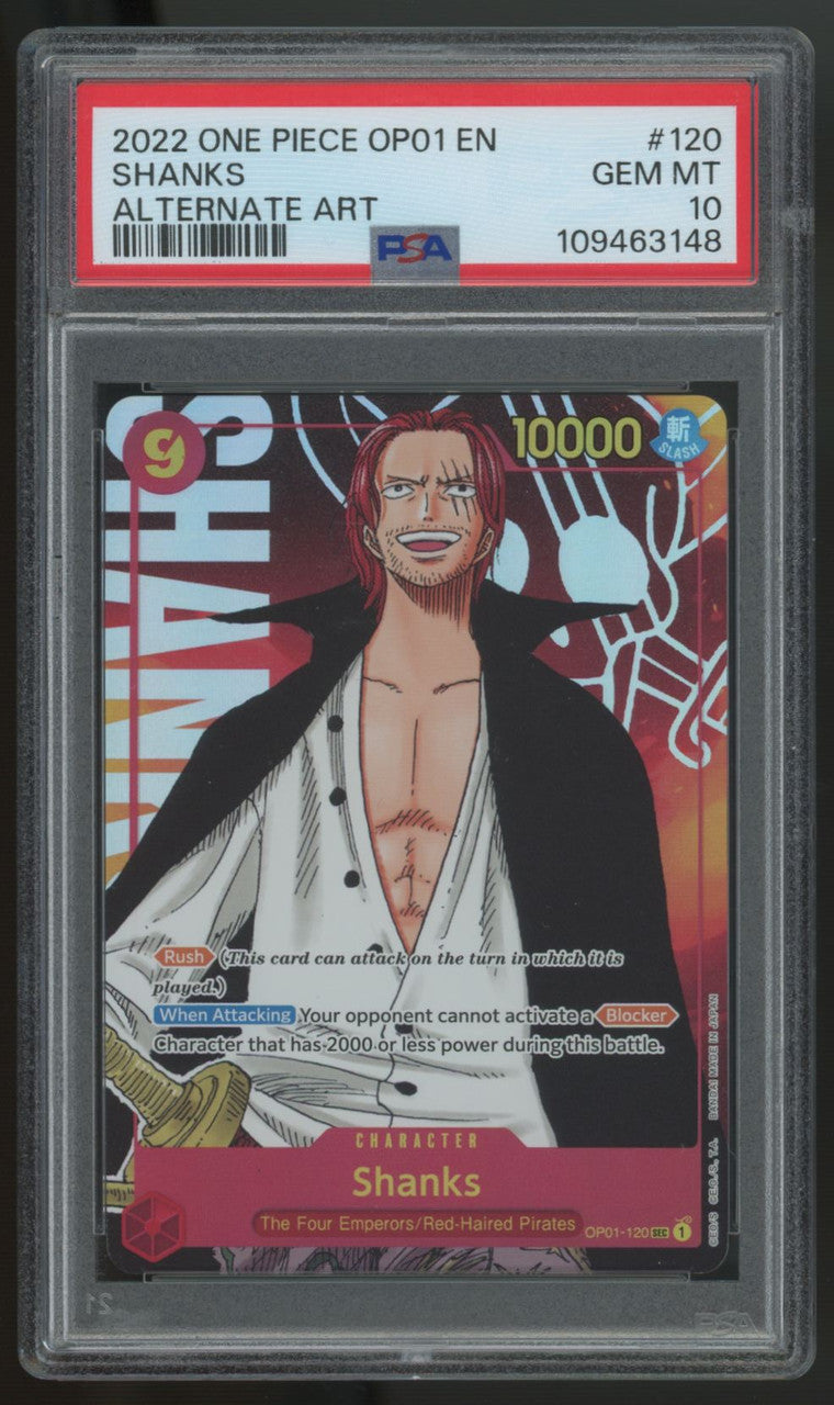 2022 One Piece Shanks OP01 Alt Art #120 PSA 10 (B)