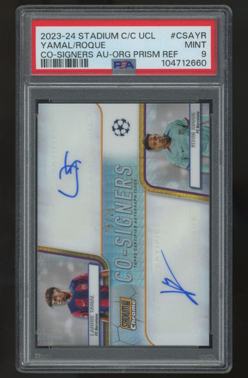 2023-24 Stadium Club Chrome UEFA Yamal/Roque RC Co-Signers Dual Auto /25 PSA 9