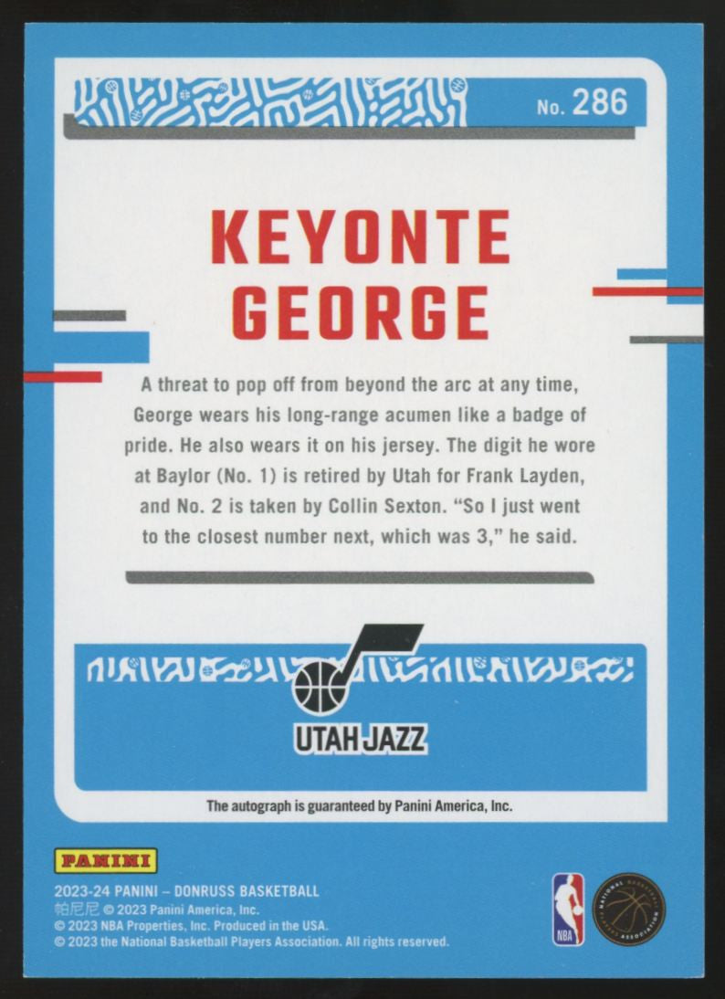 2023-24 Panini Donruss Keyonte George RC Rated Rookie Auto #286