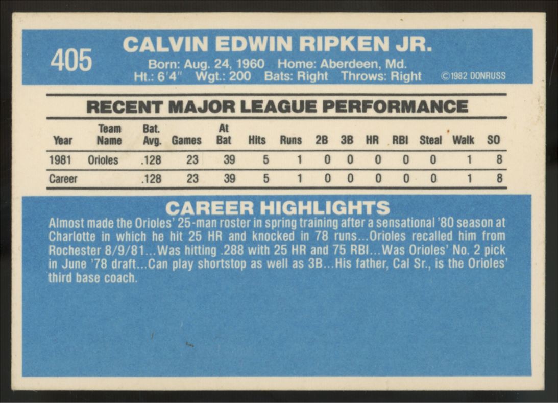 1982 Donruss Cal Ripken Jr. RC #405 VG