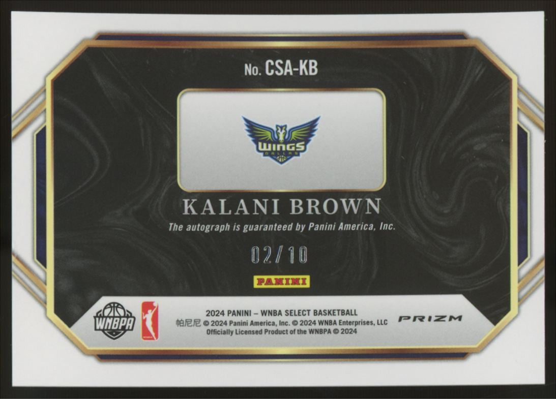 2024 Select WNBA Kalani Brown Courtside Action Signatures Auto Gold /10 #CSA-KB