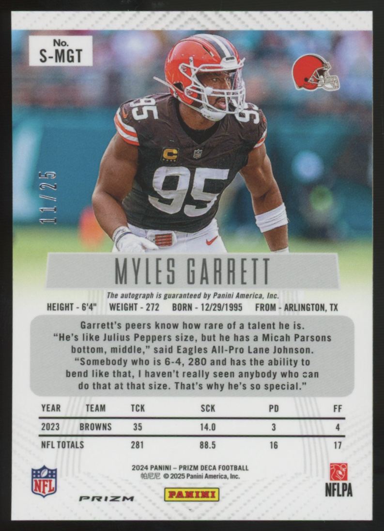 2024 Panini Prizm Deca Myles Garrett Mojo Auto /25 #S-MGT