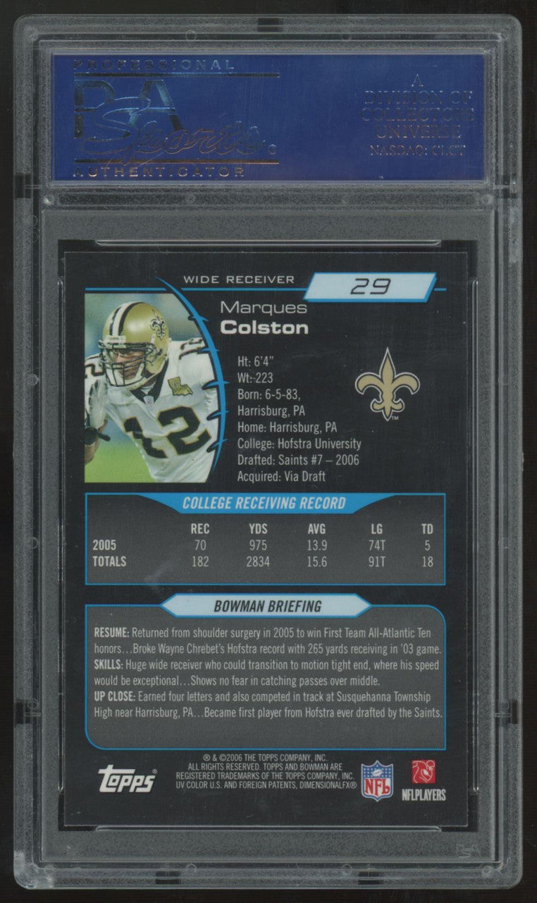 2006 Bowman Chrome Marques Colston RC #29 PSA 10