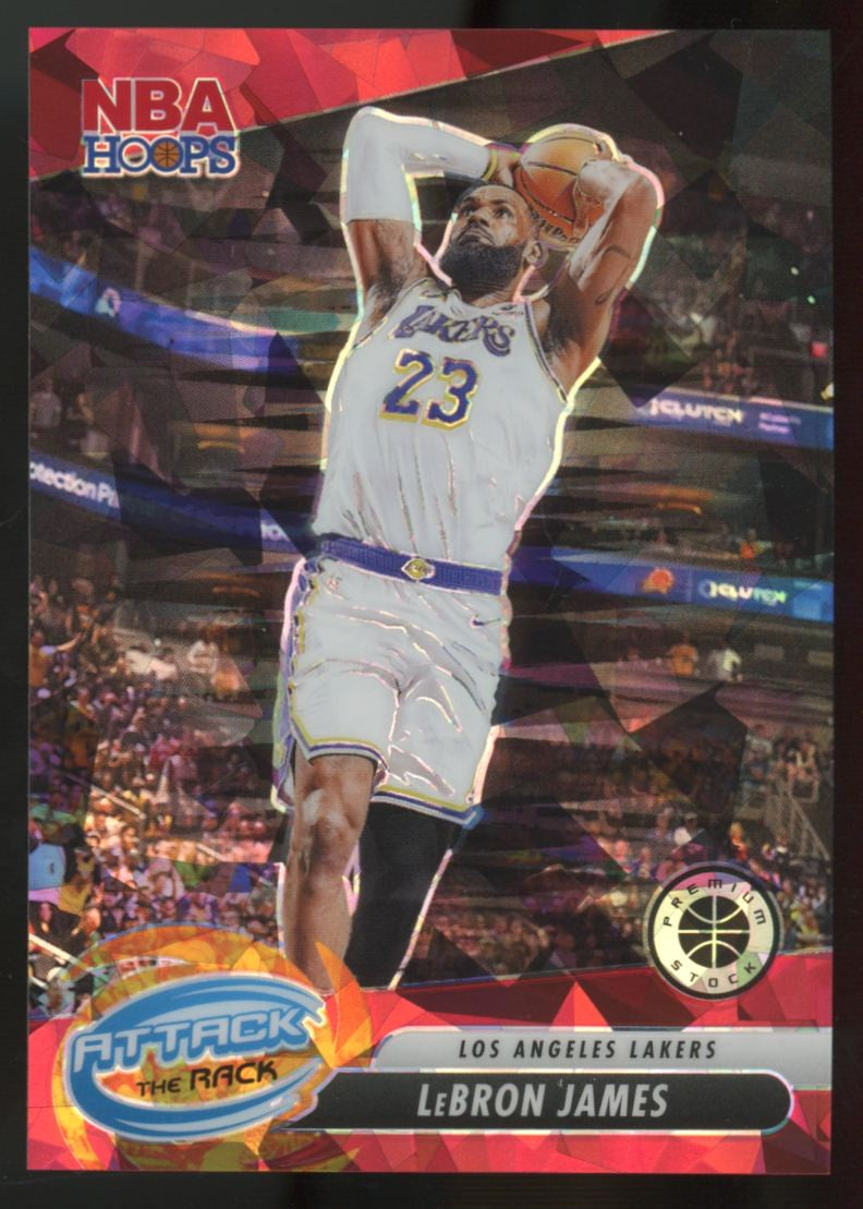 2023-24 Hoops Premium Stock LeBron James Attack The Rack Red Ice /99 #4