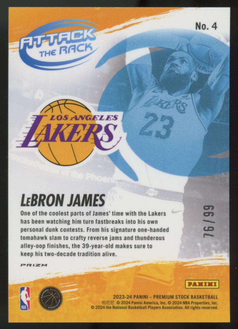 2023-24 Hoops Premium Stock LeBron James Attack The Rack Red Ice /99 #4