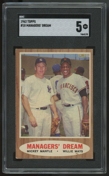 1962 Topps Manager's Dream Mickey Mantle Willie Mays #18 SGC 5