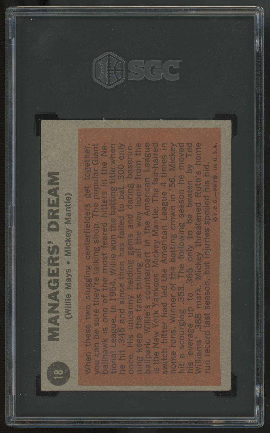 1962 Topps Manager's Dream Mickey Mantle Willie Mays #18 SGC 5