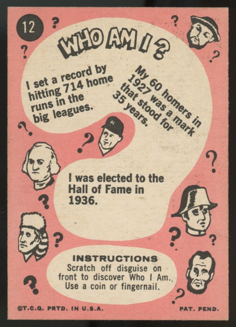 1967 Topps Who Am I? Babe Ruth Unscratched #12 EX