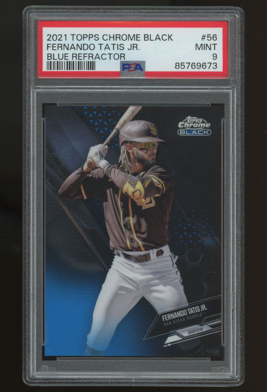 2021 Topps Chrome Black Fernando Tatis Jr. Blue Refractor /75 #56 PSA 9