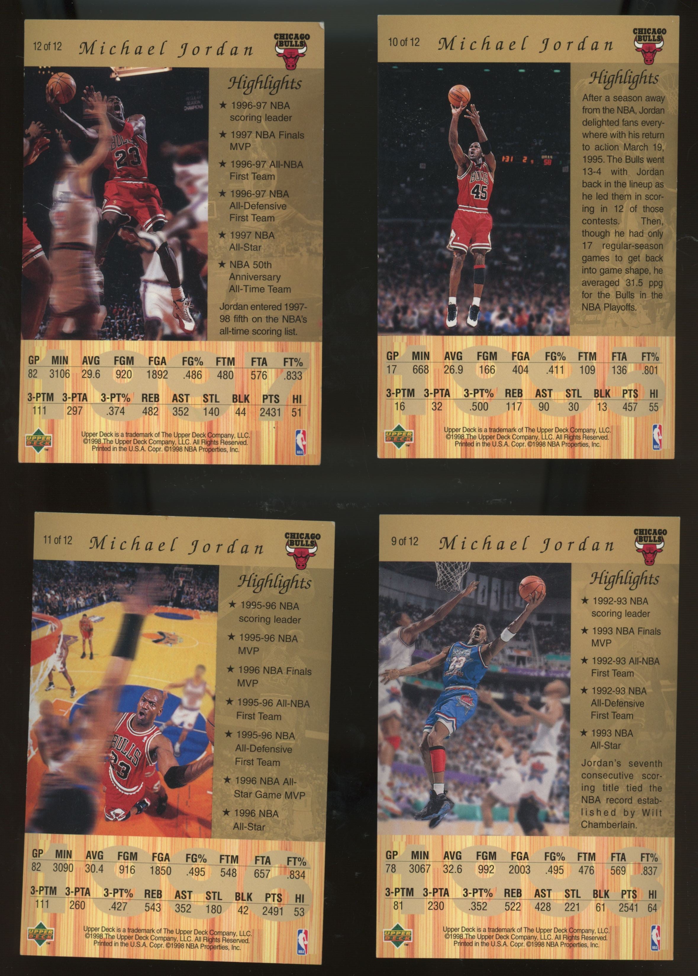 1997-98 Upper Deck Michael Jordan Gold Jumbo 12-Card Set