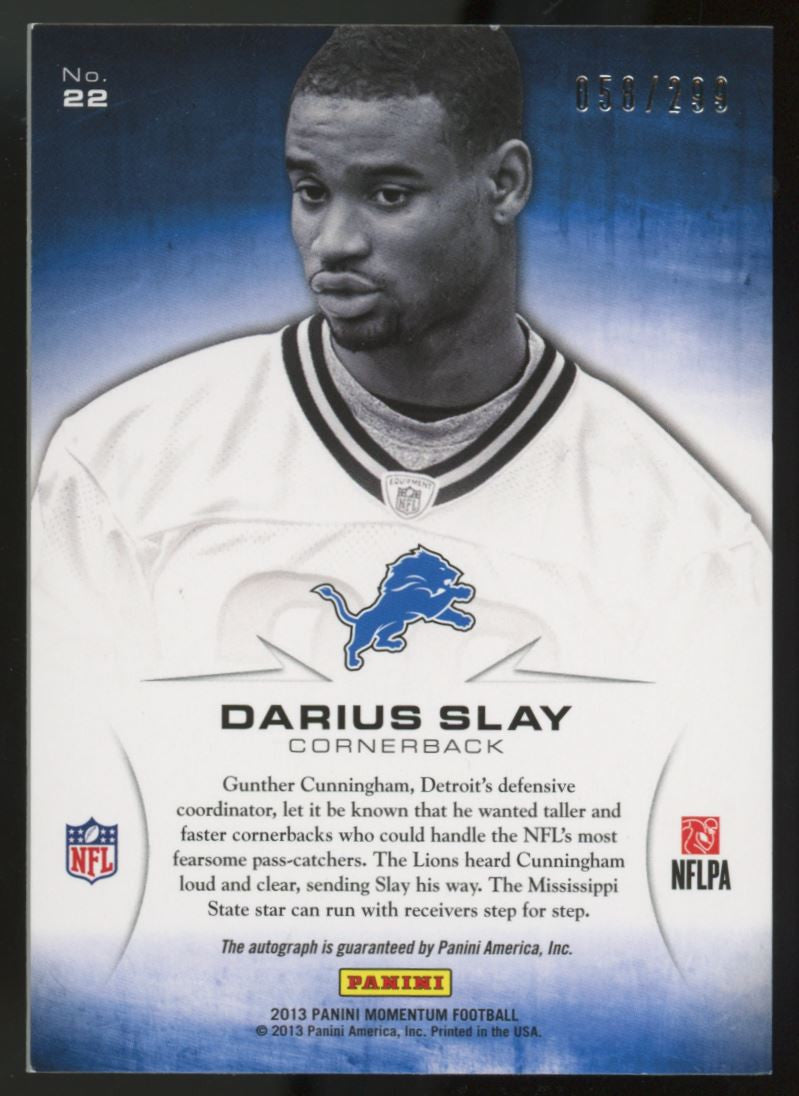 2013 Momentum Darius Slay Rookie Initiation RC Auto /299 #22