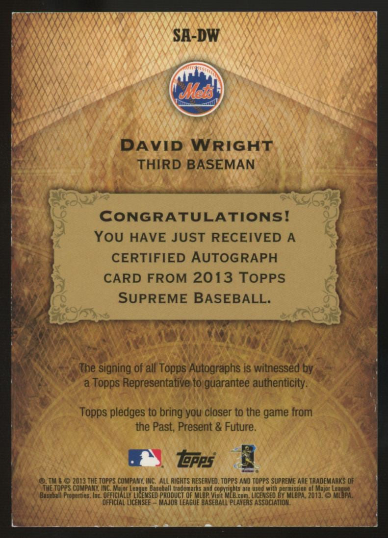 2013 Topps Supreme David Wright Black Auto /5 #SA-DW