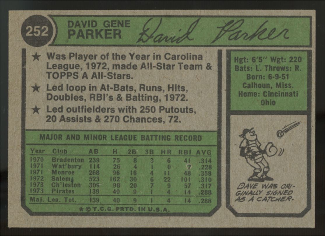 1974 Topps Dave Parker RC #252 EX-MT