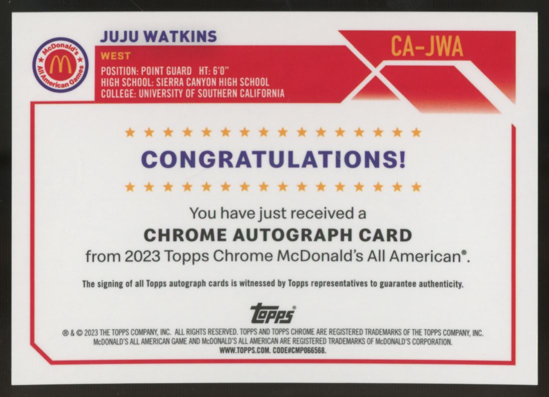 2023 Topps Chrome McDonald's All American Juju Watkins Auto #CC-JWA