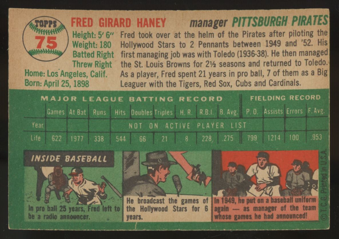 1954 Topps Fred Haney #75 EX-MT