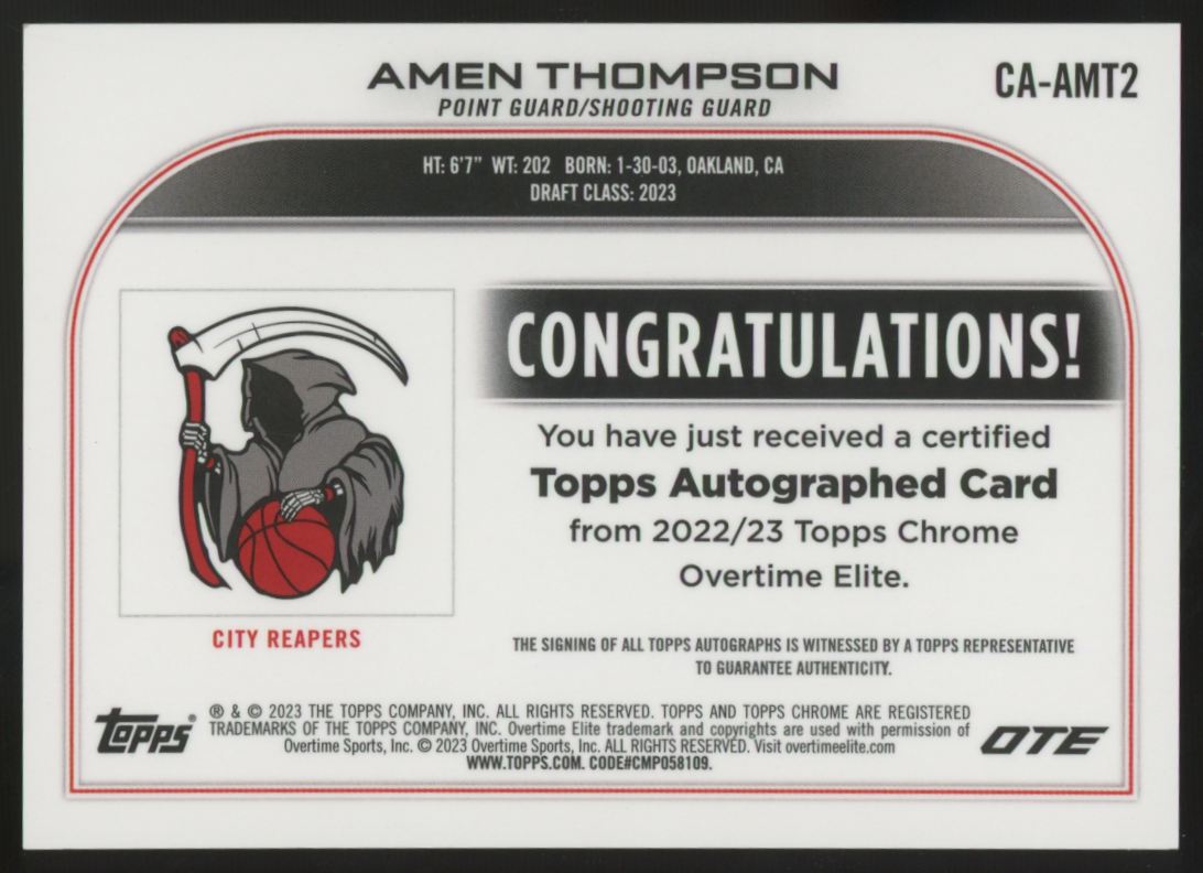 2022-23 Topps Chrome Overtime Elite Amen Thompson RC Auto #CA-AMT2
