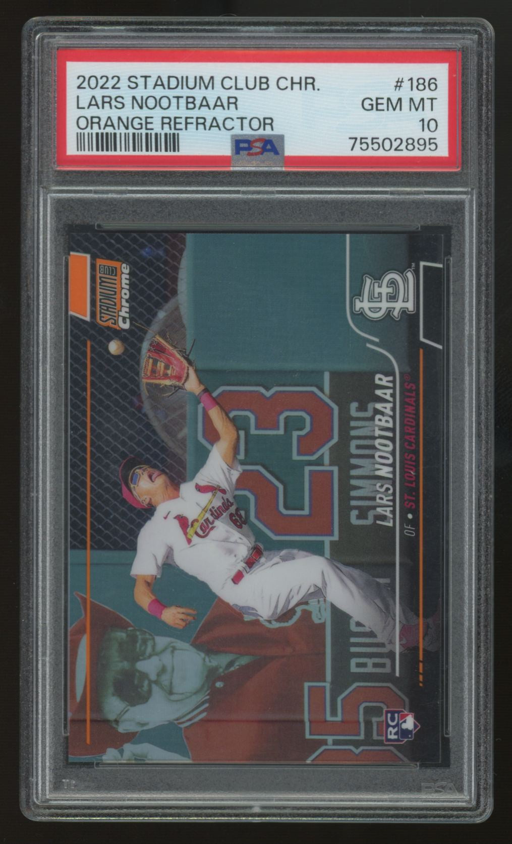 2022 Topps Stadium Club Chrome Lars Nootbaar RC Orange Refractor /25 #186 PSA 10