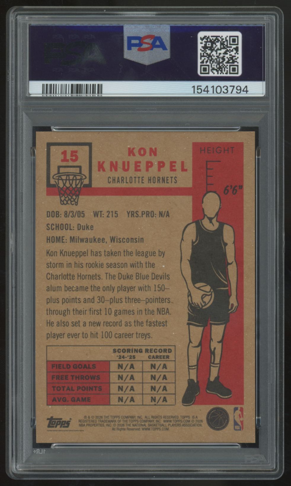 2026 Topps Living Kon Knueppel RC #15 PSA 10