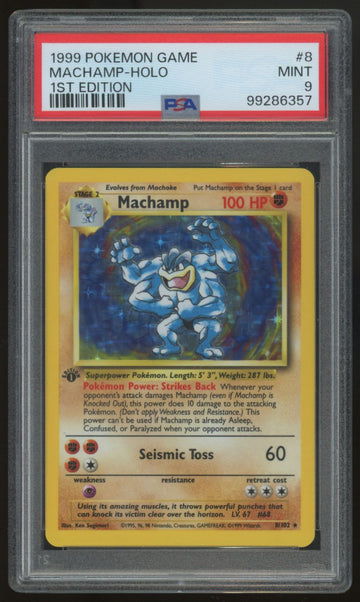 1999 Pokemon Machamp 1st Edition Base Set Holo #8 PSA 9 (B)