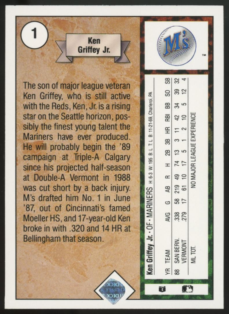 1989 Upper Deck Ken Griffey Jr. RC #1 EX "A"