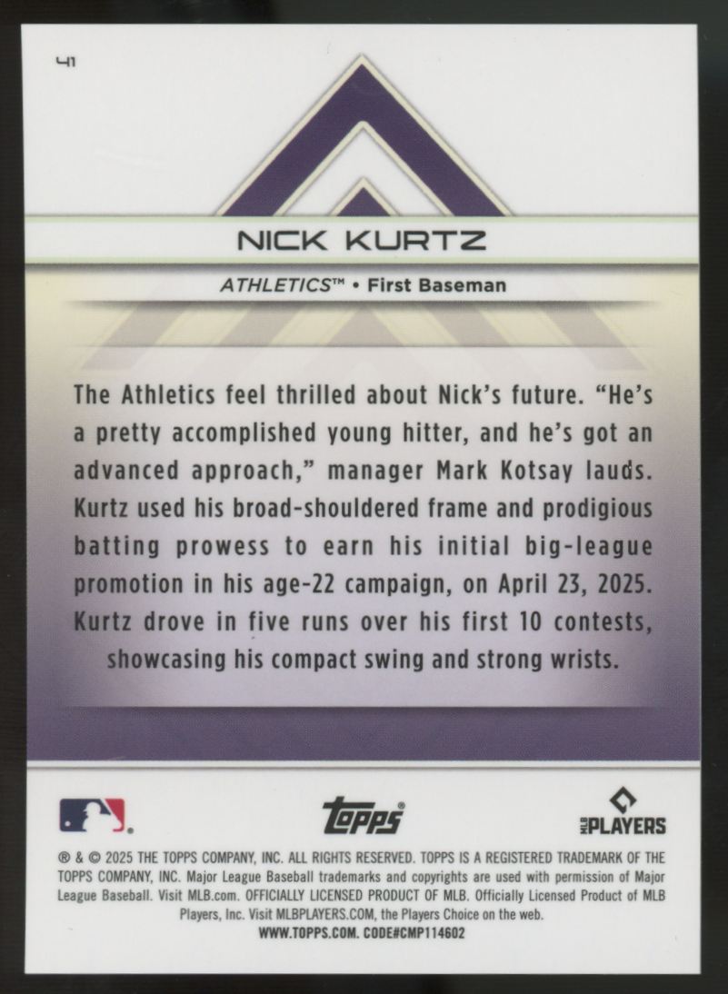 2025 Topps Transcendent Nick Kurtz RC Orange Refractor /25 #41
