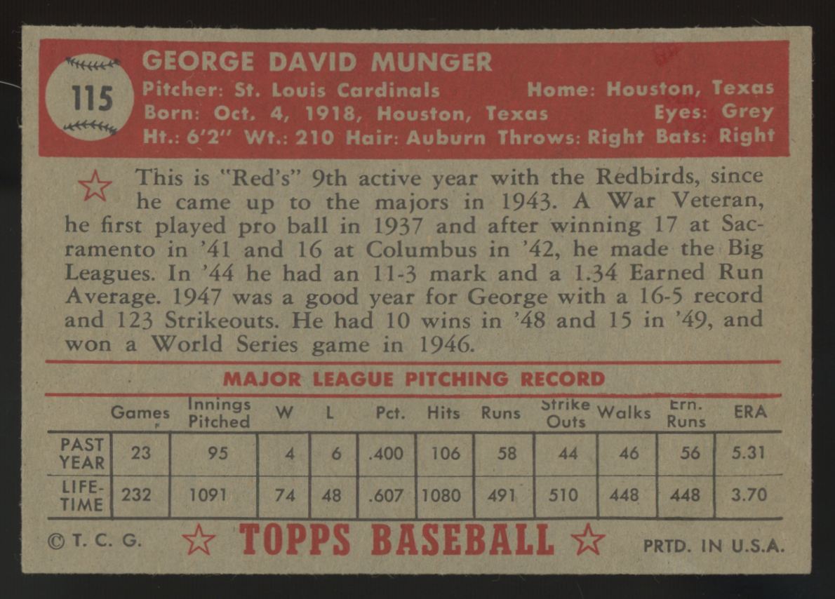 1952 Topps George Munger #115 VG/EX