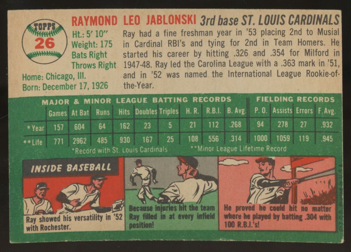 1954 Topps Ray Jablonski #26 EX-MT