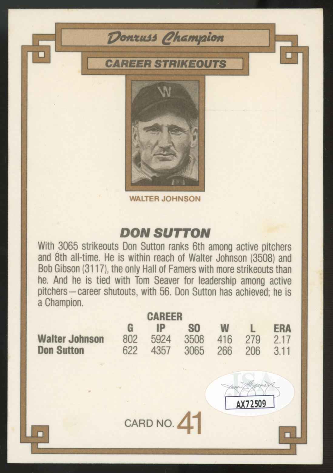 1984 Donruss Champion Don Sutton Signed Autographed #41 JSA Authentic