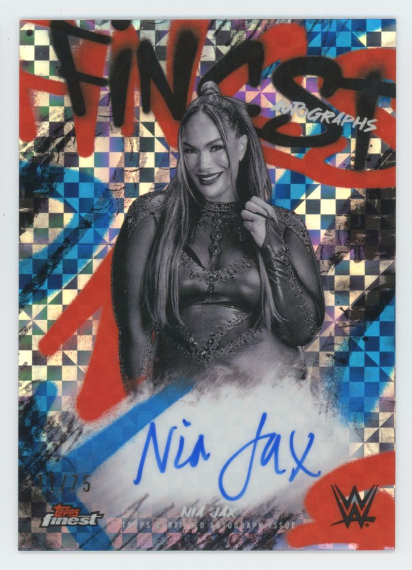 2025 Topps Finest WWE Nia Jax Blue Checkerboard Refractor Auto /75 #FA-JAX