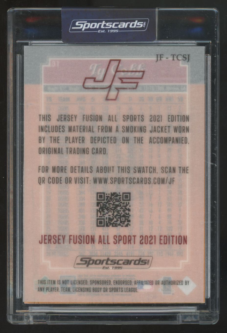 2021 Jersey Fusion All Sport Ty Cobb Used Patch #JF-TCSJ "A"