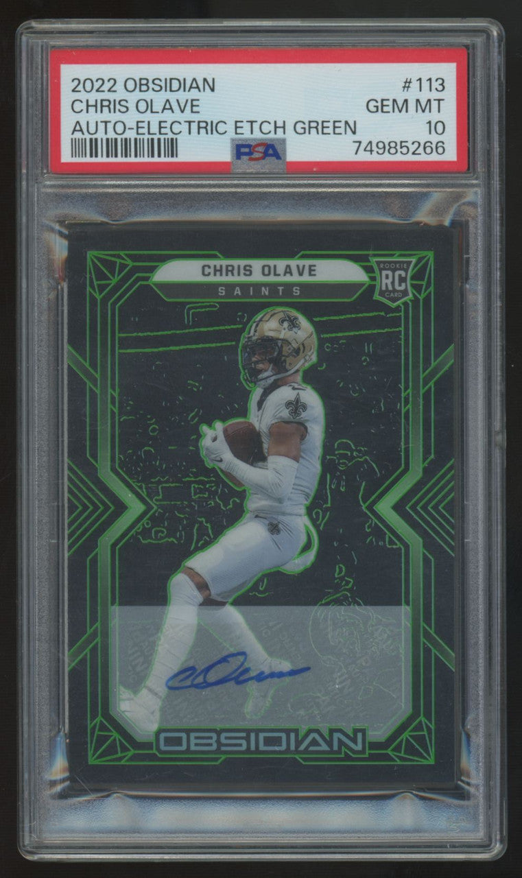 2022 Panini Obsidian Chris Olave RC Electric Etch Green Auto /50 #113 PSA 10