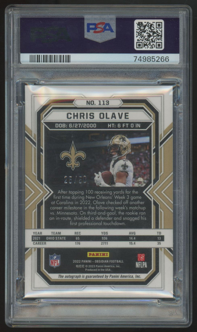 2022 Panini Obsidian Chris Olave RC Electric Etch Green Auto /50 #113 PSA 10