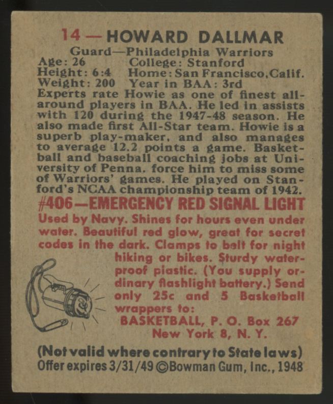 1948 Bowman Howie Dallmar #14 VG-EX
