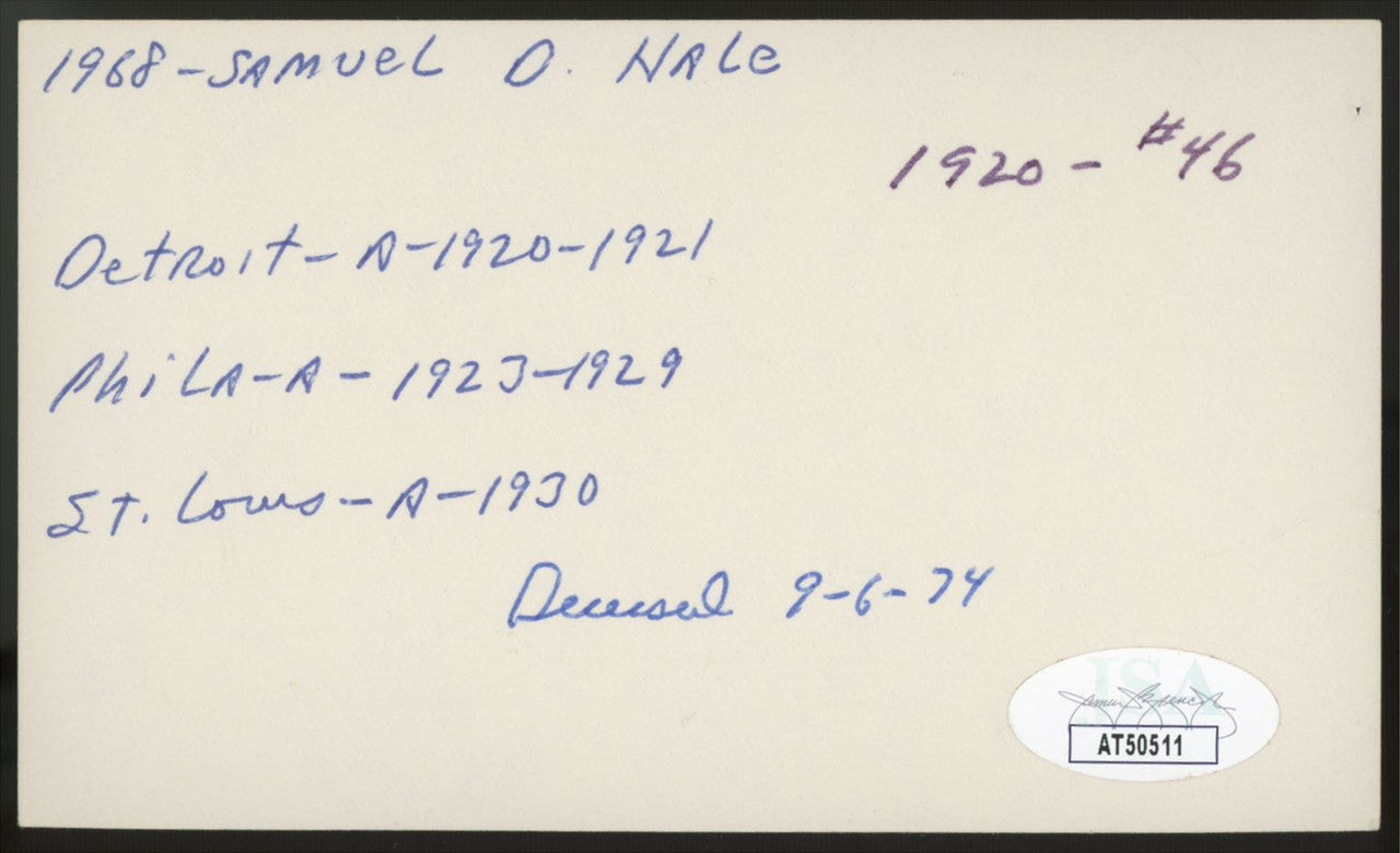 Samuel Hale Signed Autographed Index Card JSA