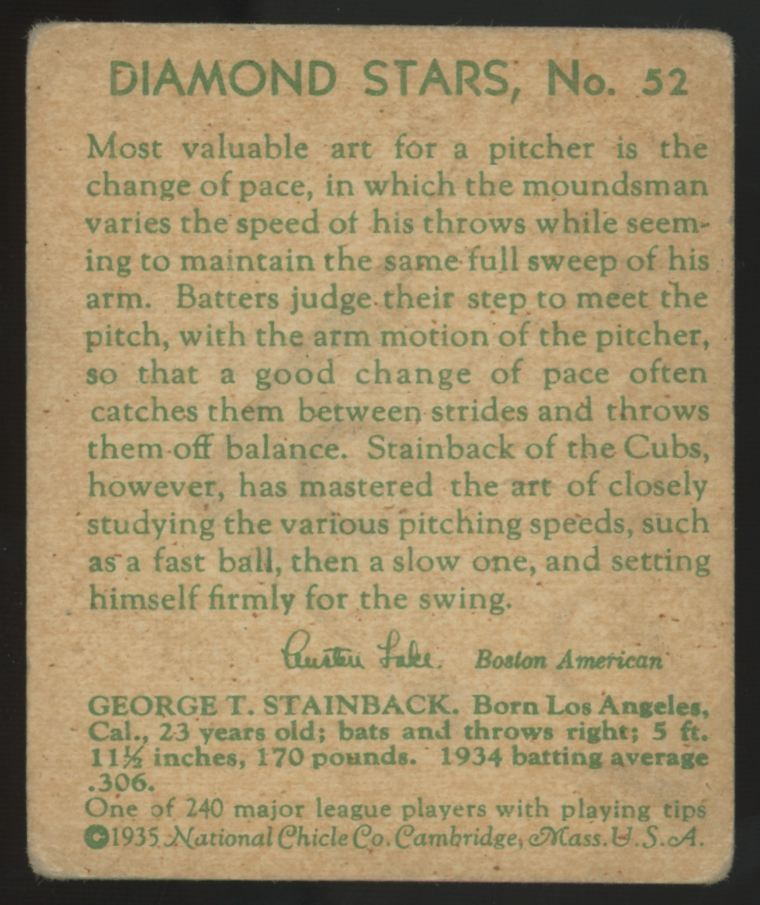 1935 National Chicle George Stainback Diamond Stars #52 G/VG