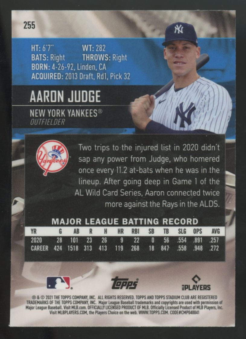 2021 Topps Stadium Club Aaron Judge Chrome Refractor #255