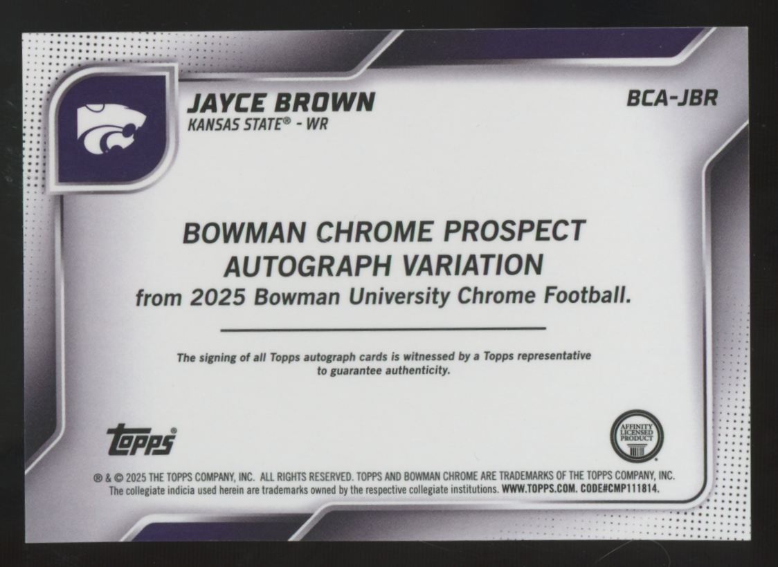 2025 Bowman Chrome U Jayce Brown 1st Prospect Black & Gold Stealth Auto /25