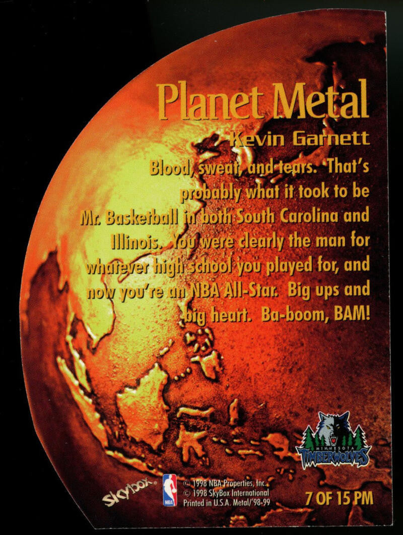 1998-99 Skybox Metal Universe Kevin Garnett Planet Metal Die Cut #7