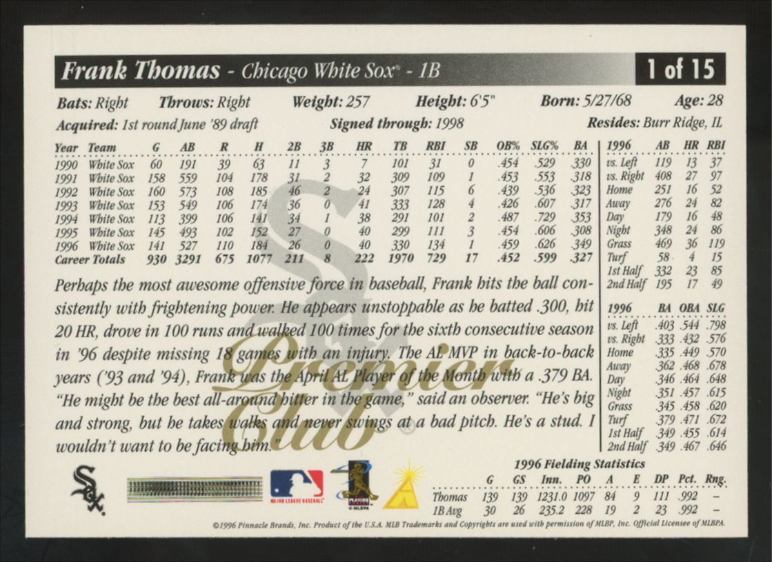 1996 Score Frank Thomas Premier Club #1