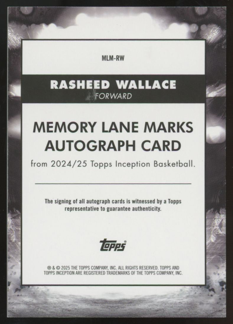 2024-25 Topps Inception Rasheed Wallace Red Memory Lane Marks Auto /75 #MLM-RW