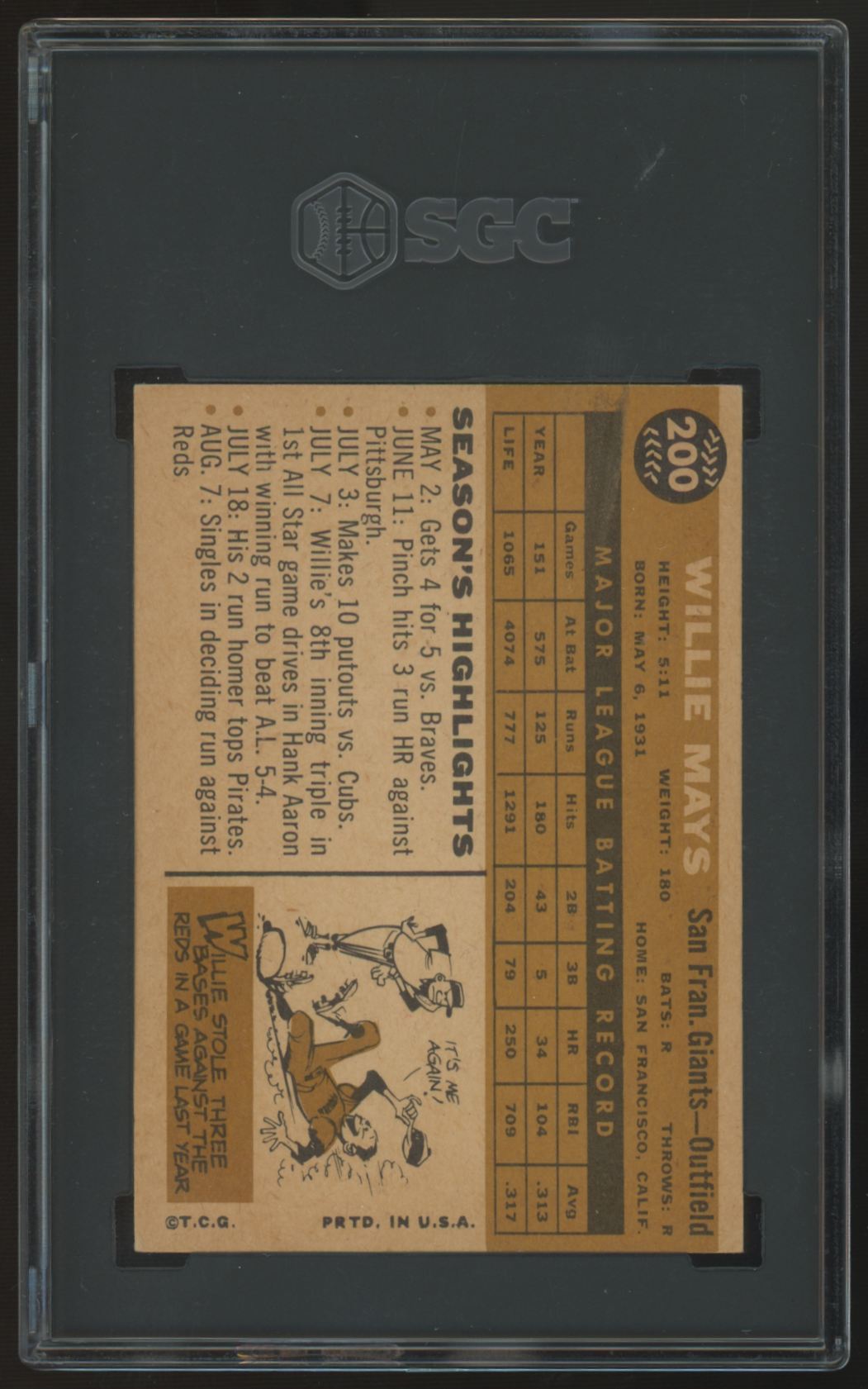 1960 Topps Willie Mays #200 SGC 3 *814